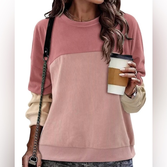 Color Block Ribbed Oversized Corduroy-Feel Pullover - Small - Picture 2 of 16